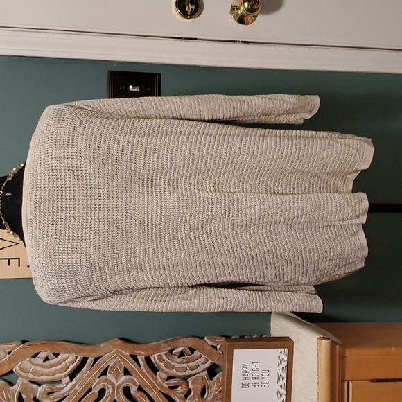 J Jill Linen Blend Open Knit V Neck Sweater Tan Size XL - Picture 5 of 9